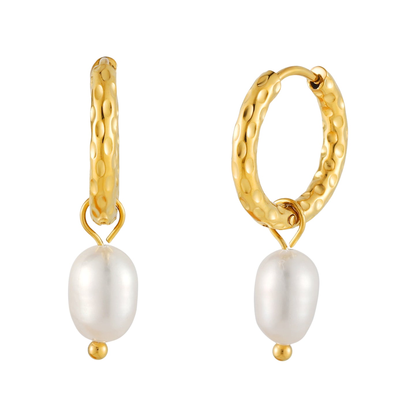 Hammered Pearl Hoop Earrings