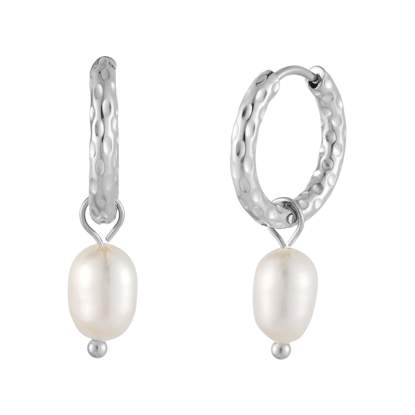 Hammered Pearl Hoop Earrings